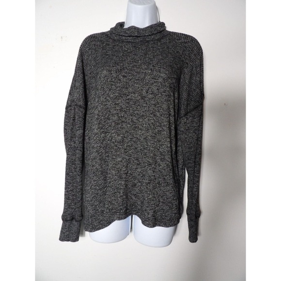 J. Crew Large Mock Turtle Neck Sweater Supersoft Black Marl Viscose Poly Comfy - Picture 1 of 9